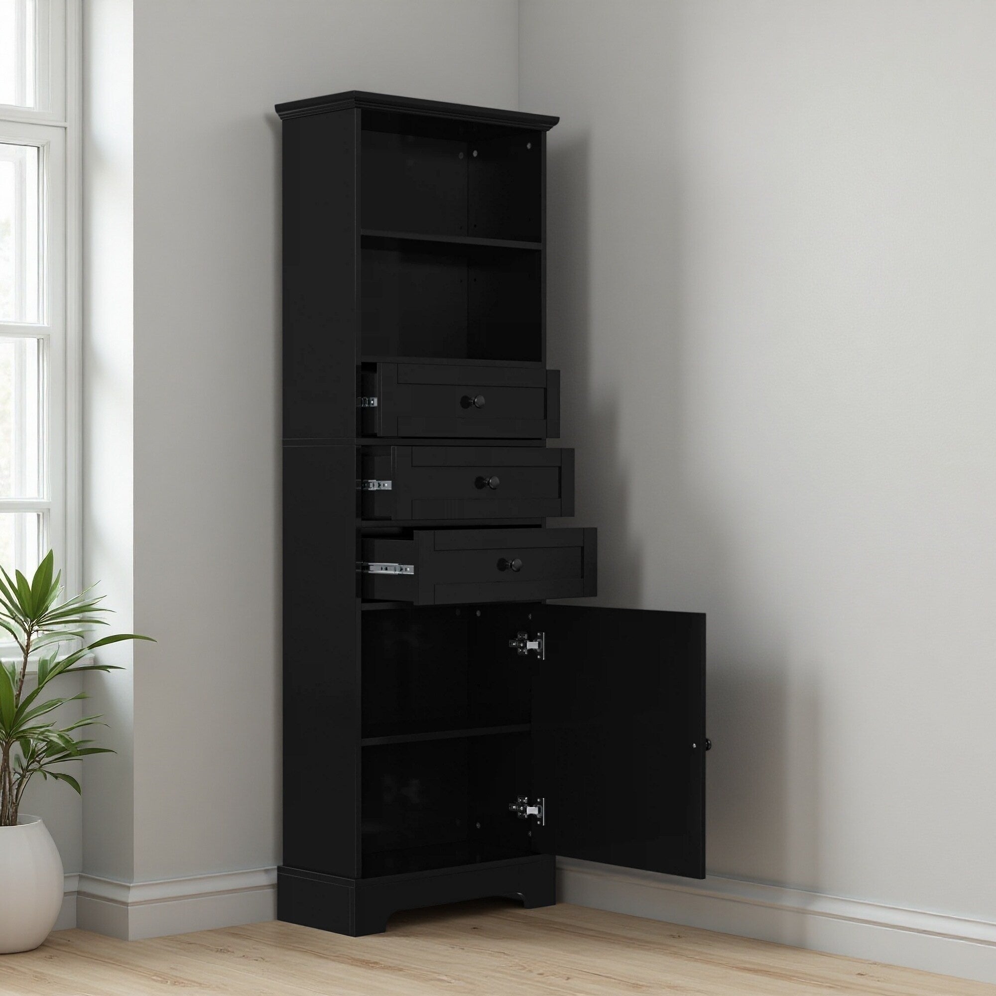 67 H Tall Storage Cabinet With 3 Drawers And Adjustable Shelves For Bathroom Study Office And Interior Mdf Board
