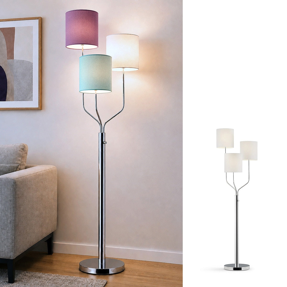 64 Inch High 3 Light Floor Lamp