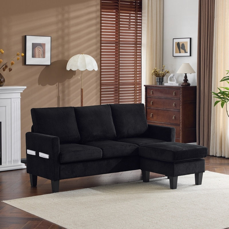 68.5 W 3 Seat Square Arm Corduroy Couch With Storage Ottoman