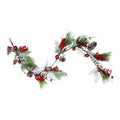 68 Bells Berries And Pine Cones Frosted And Flocked Decorative Christmas Garland Unlit Green