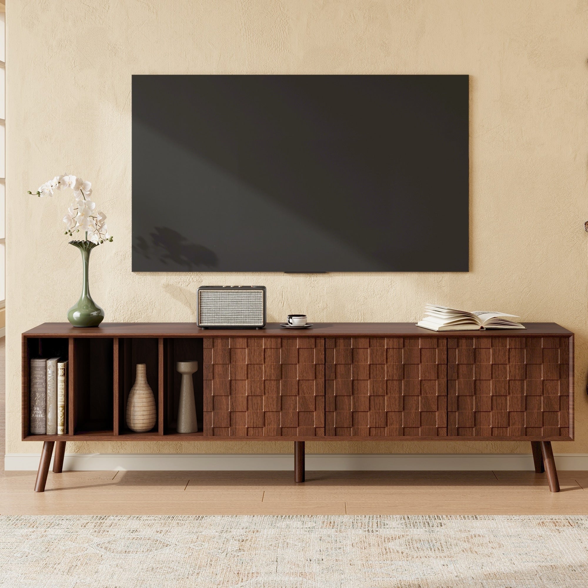 68 Mid Century Modern Tv Stand Media Console Table For Tvs Up To 75 Entertainment Center With 5 Solid Wood Legs