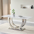 69.30 Inch Rectangular Dining Table Modern Simple Marble Tabletop Mdf Tabletop Suitable For 4 6 People Silver White