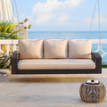 69 Pe Wicker 3 Person Porch Swing With Chains And Cushions