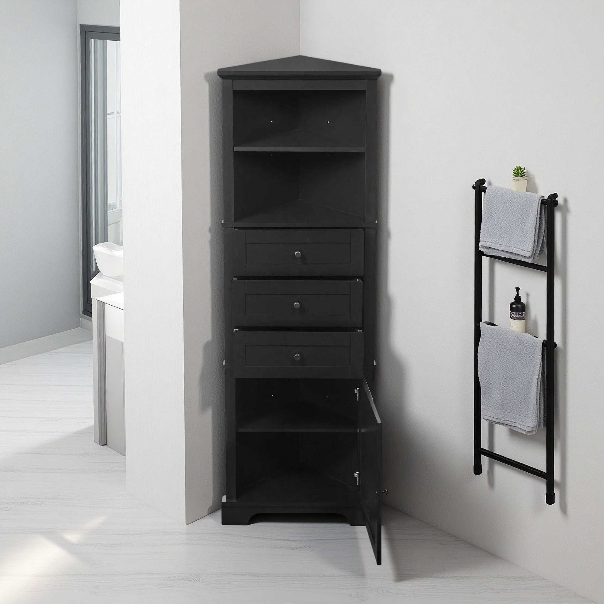 69 H Triangle Tall Cabinet With 3 Drawers And Adjustable Shelves For Bathroom Kitchen Mdf Board With Painted Finish