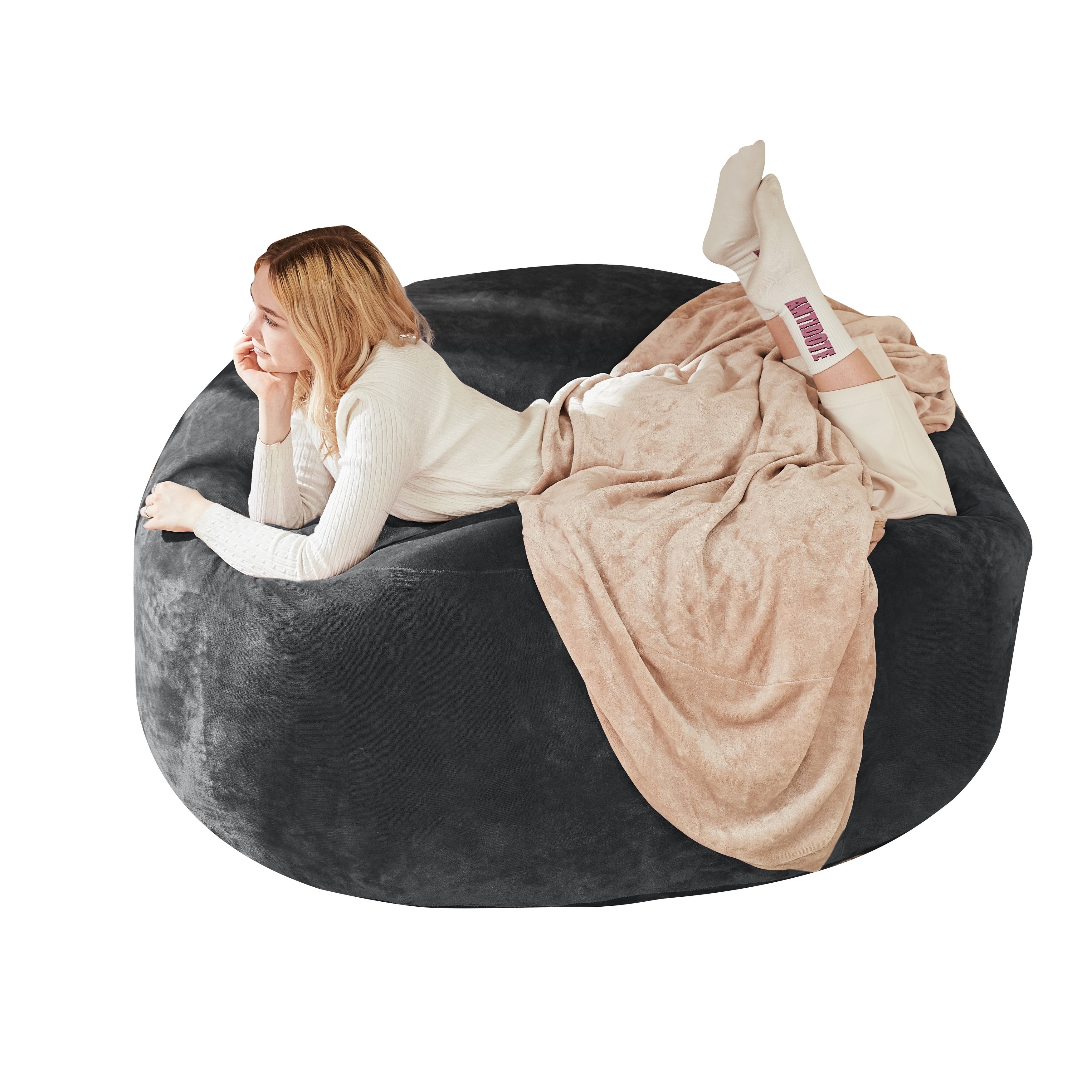 6Ft Bean Bag Chair Memory Foam Filling Adult And Teen Bean Bag Chair Soft Sofa With Removable Flannel Cover Round Sofa