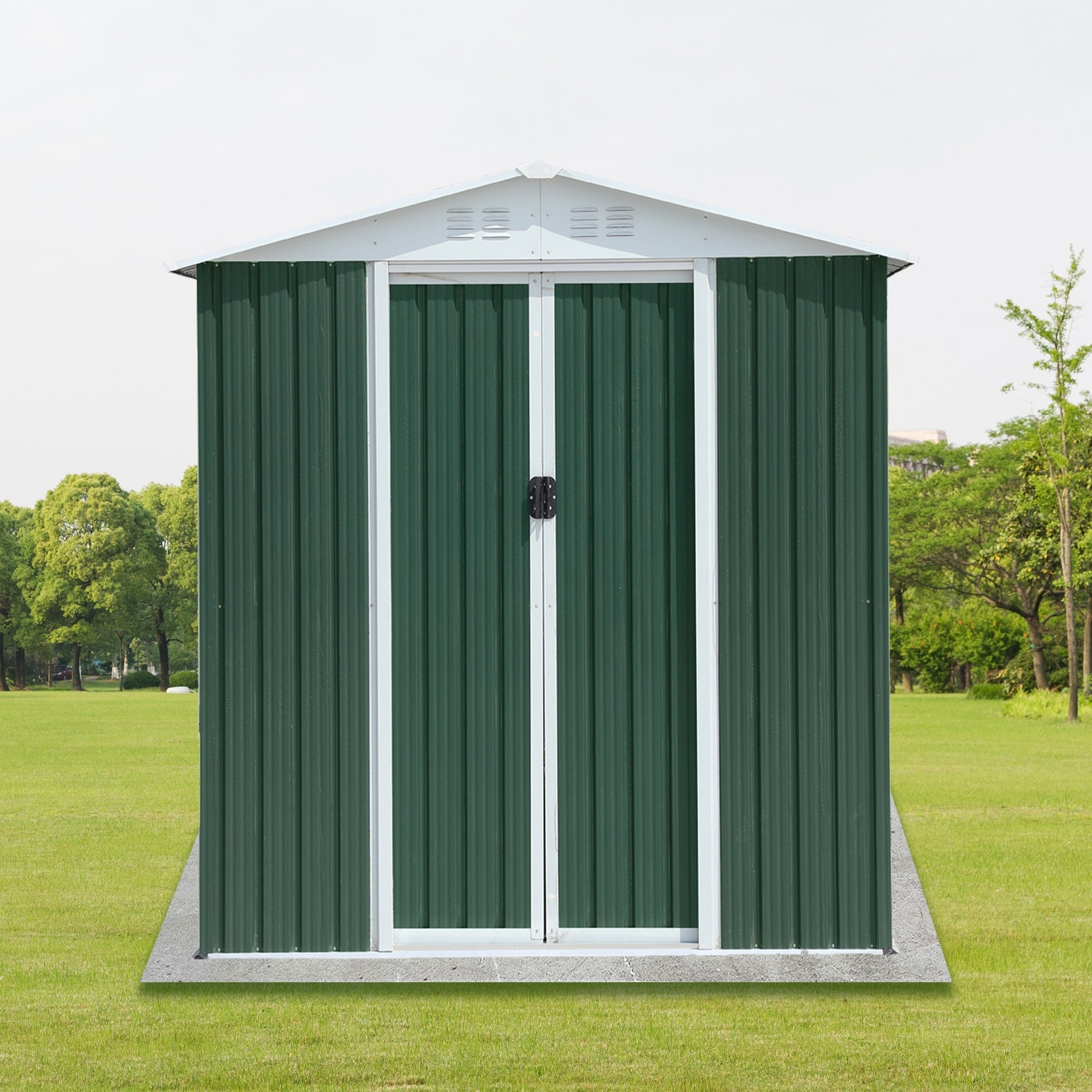6Ftx4Ft Apex Roof Green Outdoor Tool Storage House Garden Shed With Aluminum Alloy Frame And Sliding Door