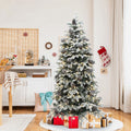 6Ft Pre Lit Flocked Artificial Pine Christmas Tree With Pinecones And Stand 72 H X 42 Diameter