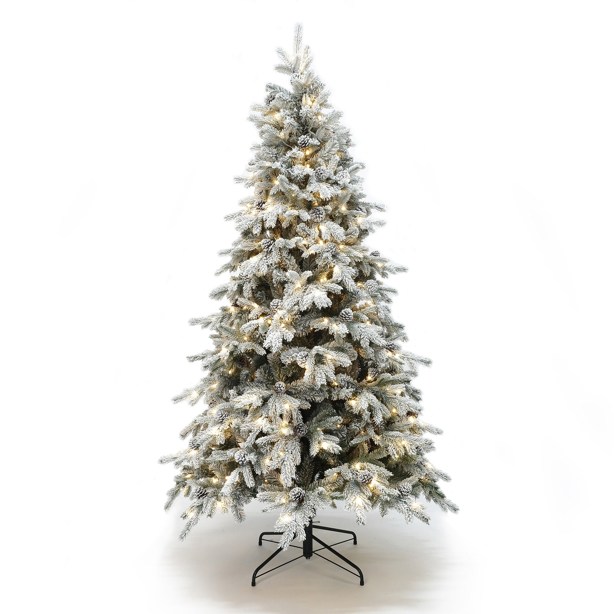 6Ft Pre Lit Flocked Artificial Pine Christmas Tree With Pinecones 73.2 H X 44.4 Diameter
