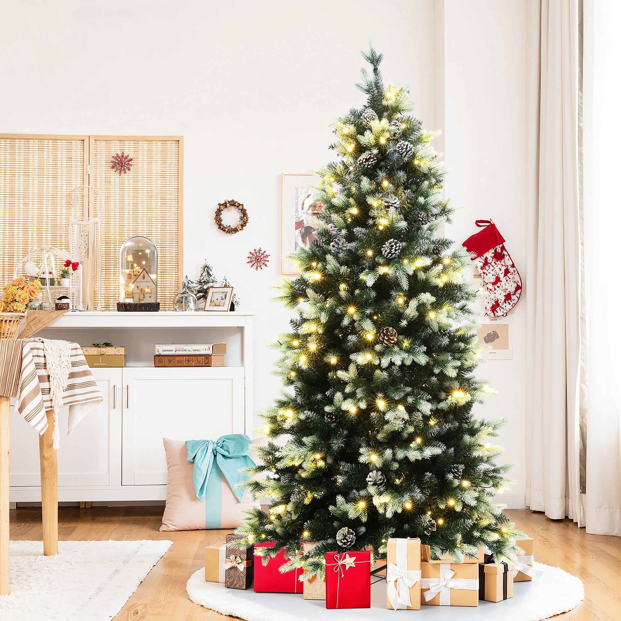 6Ft Pre Lit Green Branches With Green White Tips Artificial Christmas Tree 72 H X 31.2 Diameter