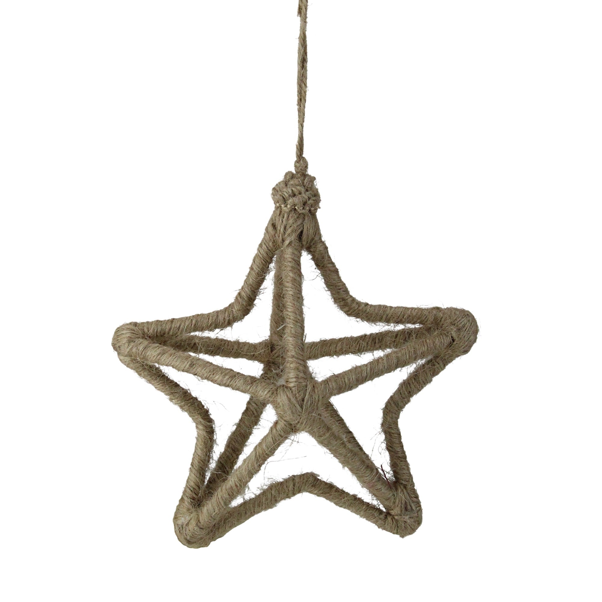 6 Beige 5 Point Star Jute Wrapped Christmas Ornament