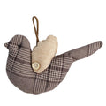 6 Brown Plaid Fabric Bird With Light Brown Wings Christmas Ornament