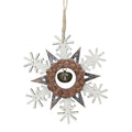 6 Brown Wooden Snowflake Christmas Ornament With A Country Rustic Bell