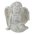 6.5 Ivory Sitting Cherub Angel With Bird Outdoor Patio Garden Statue