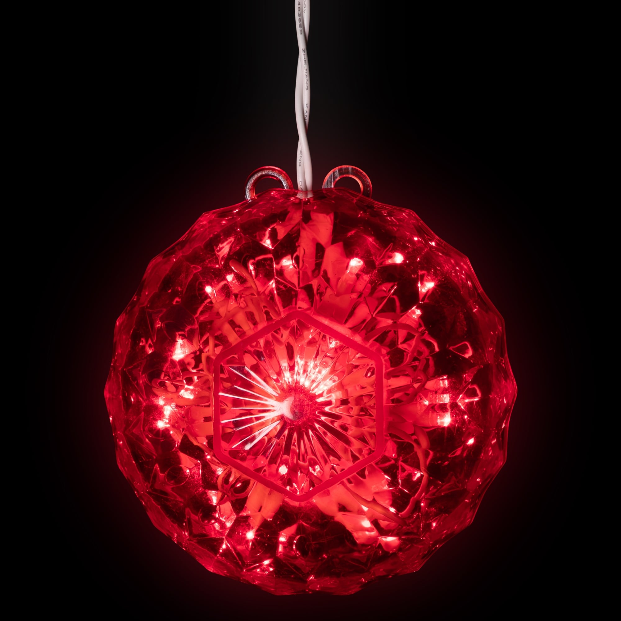 6 Red Led Hanging Crystal Sphere Ball Outdoor Christmas Decoration