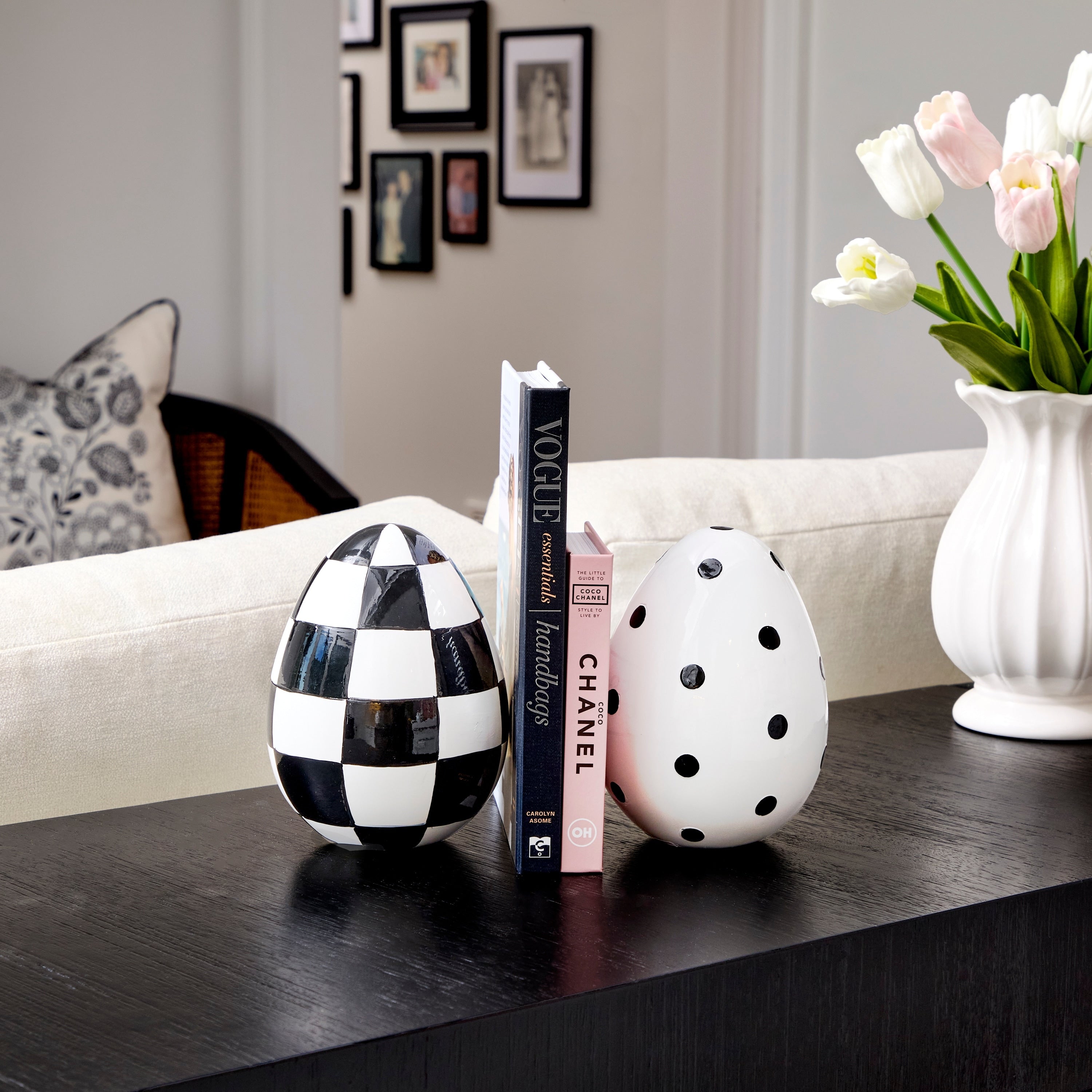 6 Resin Polka Dot And Check Easter Egg Set Of 2