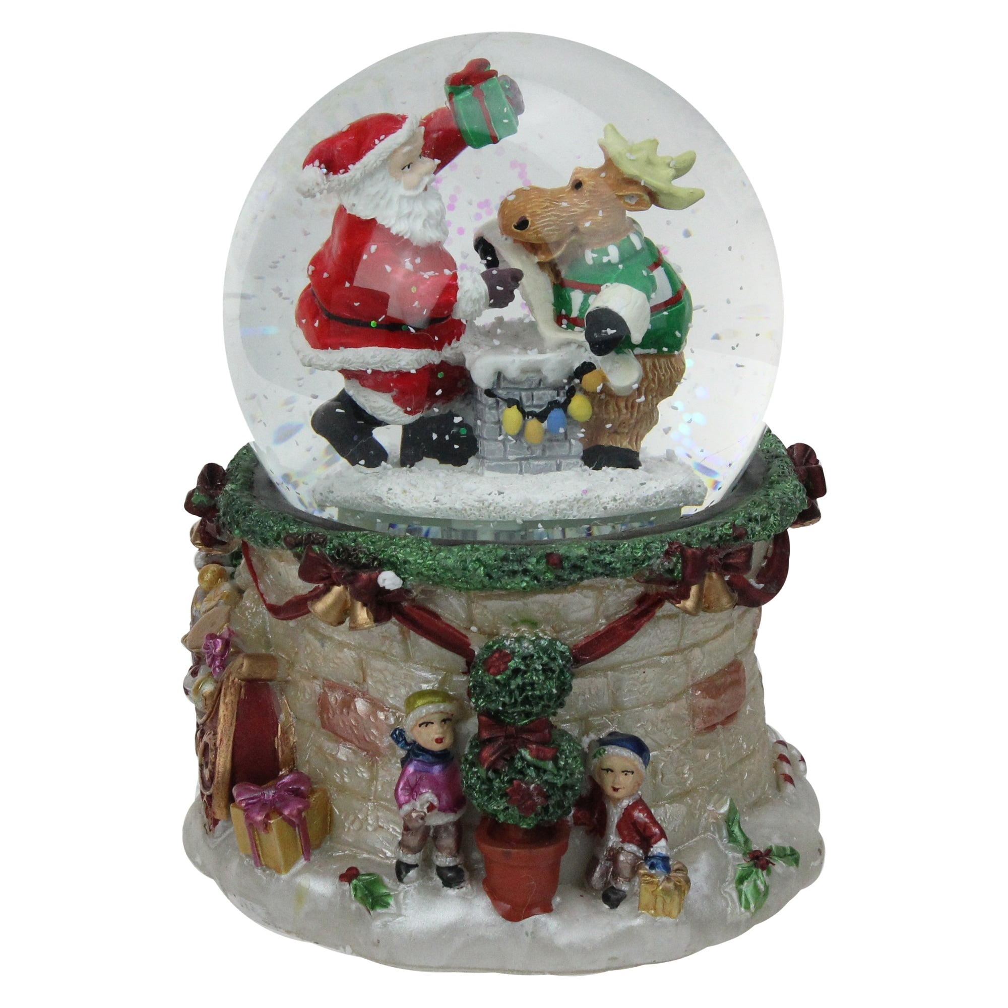 6 Santa And Reindeer Christmas Musical Led Lighted Snow Globe