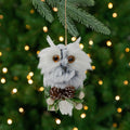 6 White Owl With Pinecones And Berries Christmas Ornament
