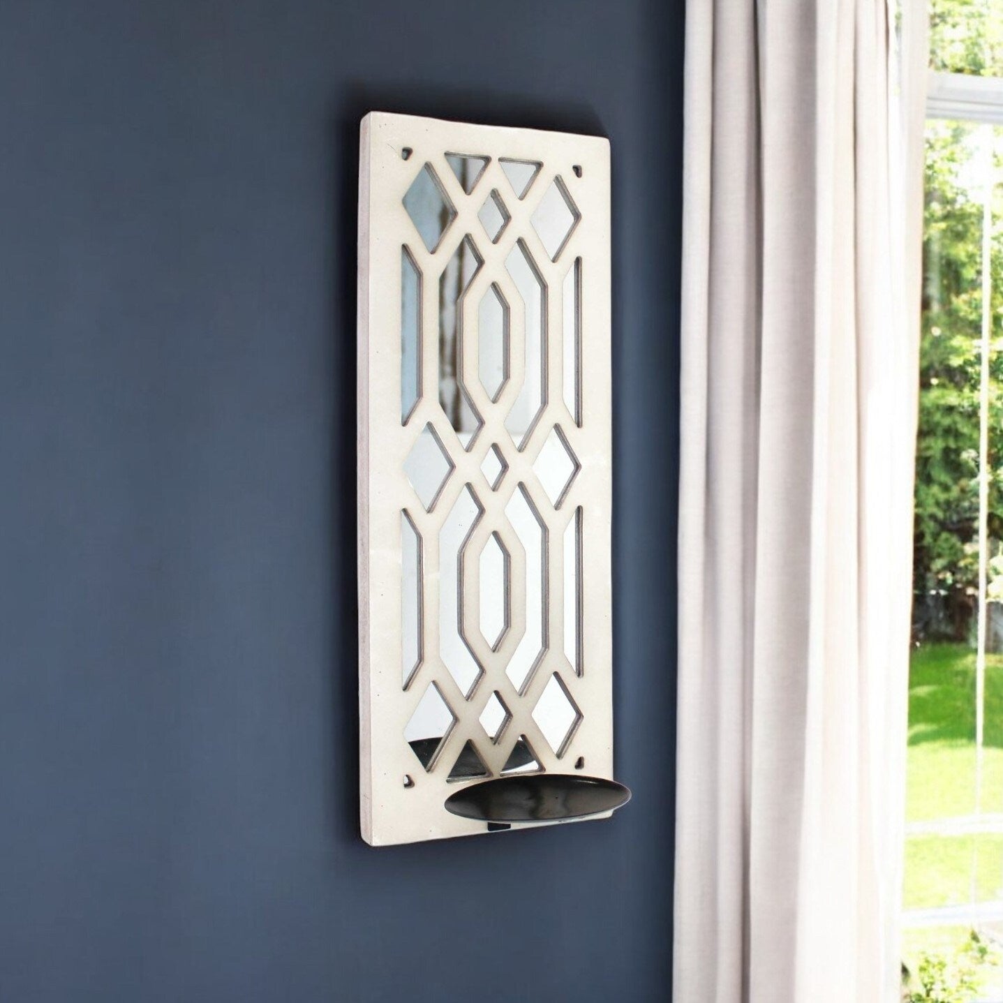 6 White Wood Wall Sconce Candle Holder