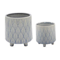 6 4.5 Diamond Line Ceramic Planter With Legs Set Of 2 Glass Blue