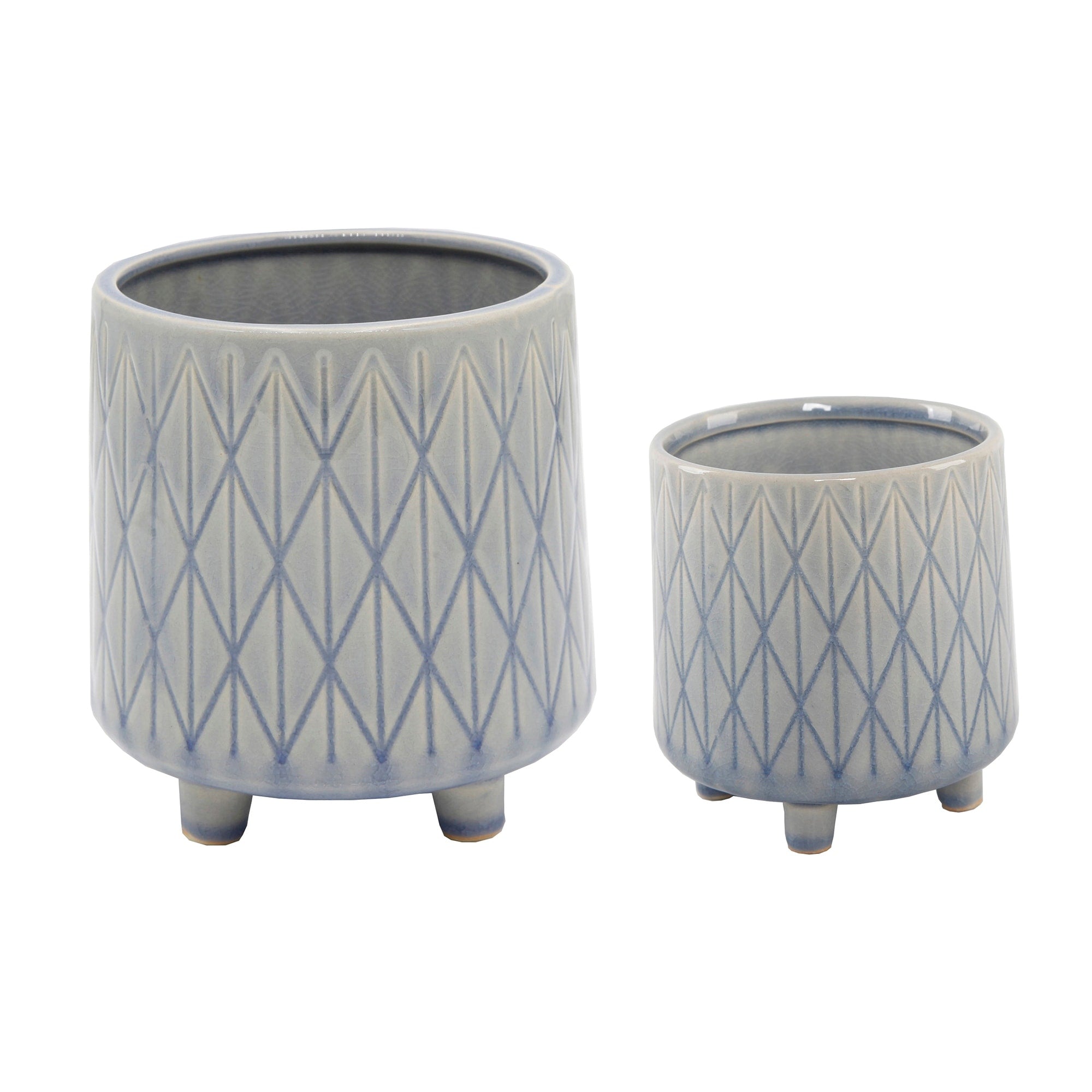 6 4.5 Diamond Line Ceramic Planter With Legs Set Of 2 Glass Blue