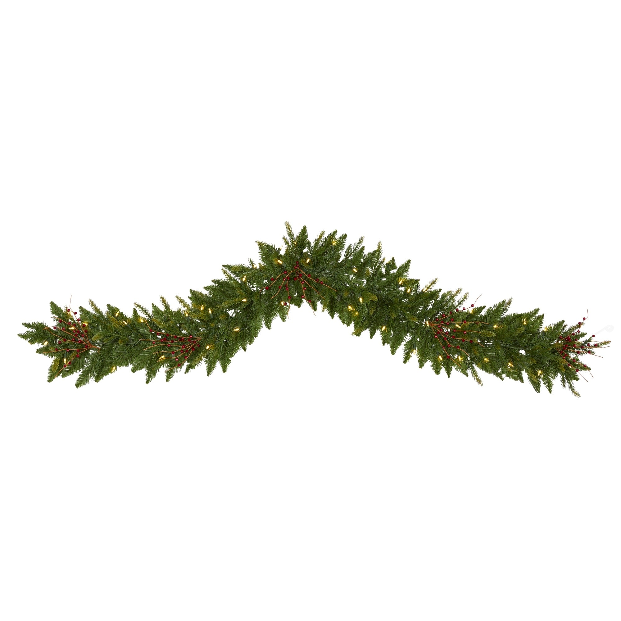 6 Christmas Pine Garland With 50 Warm White Led Lights And Berries