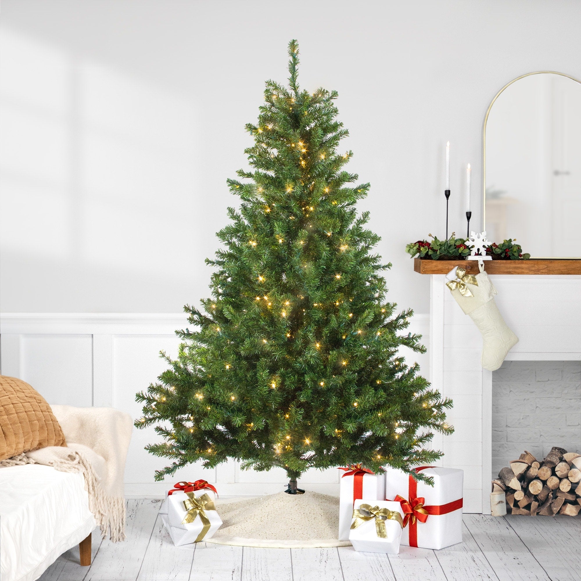 6 Pre Lit Canadian Pine Artificial Christmas Tree Candlelight Led Lights