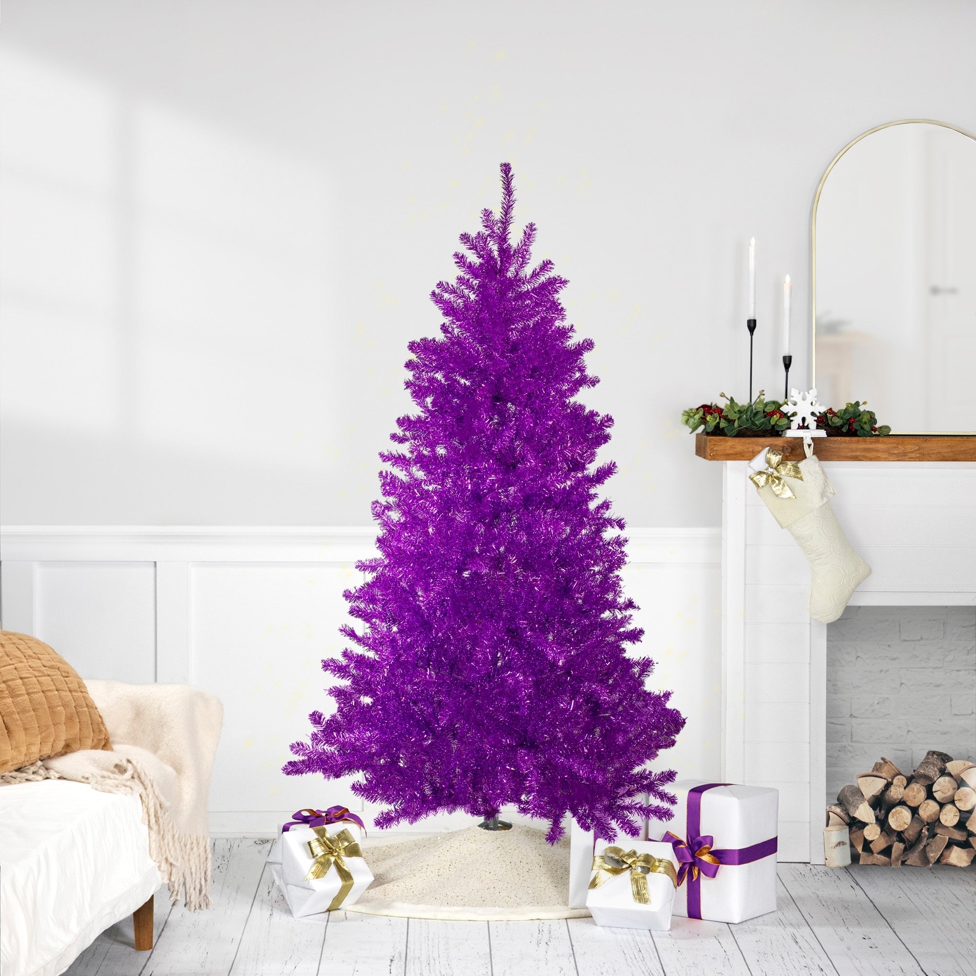 6 Metallic Purple Tinsel Artificial Christmas Tree Unlit 6 Foot