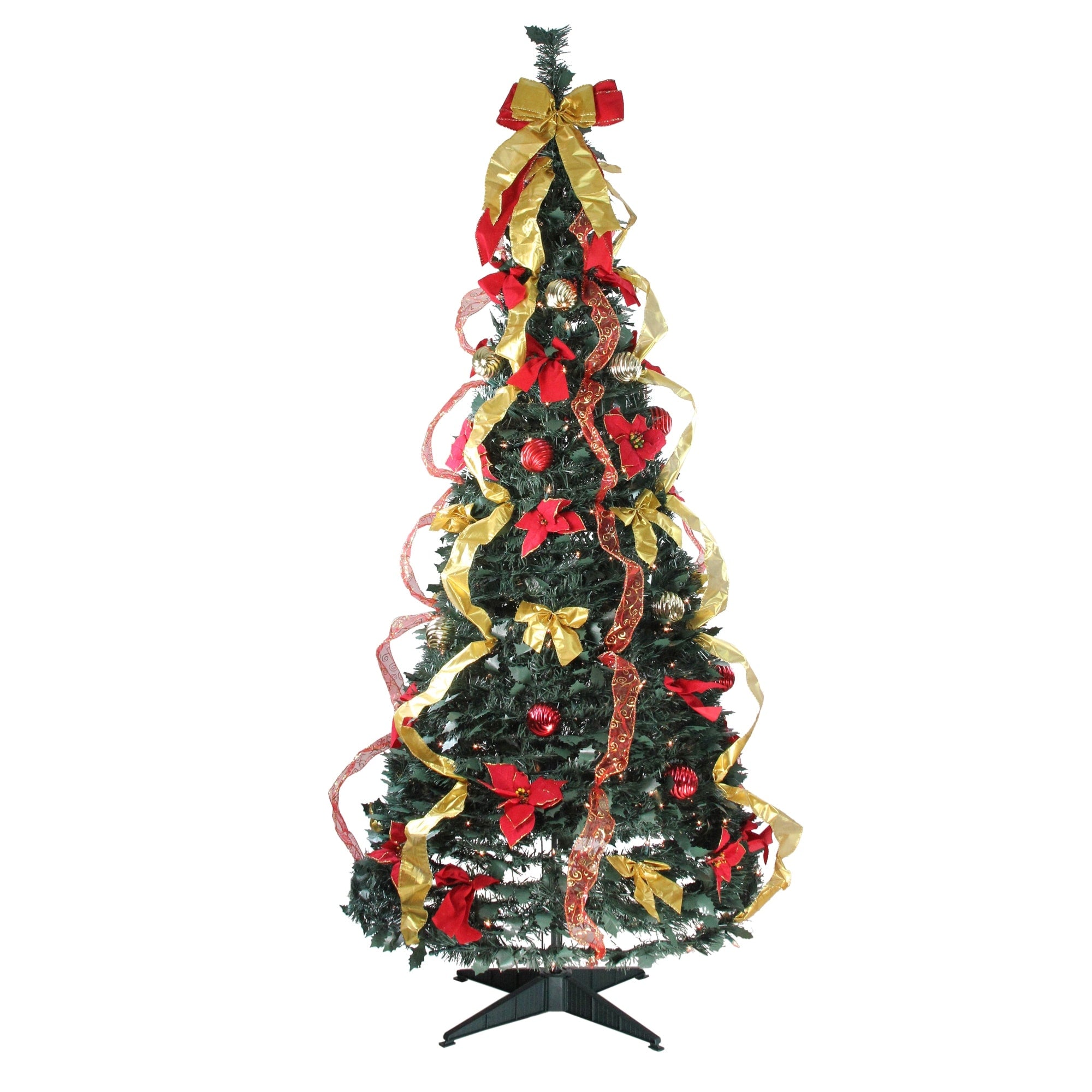6 Pre Lit Gold And Red Decorated Pop Up Artificial Christmas Tree Clear Lights