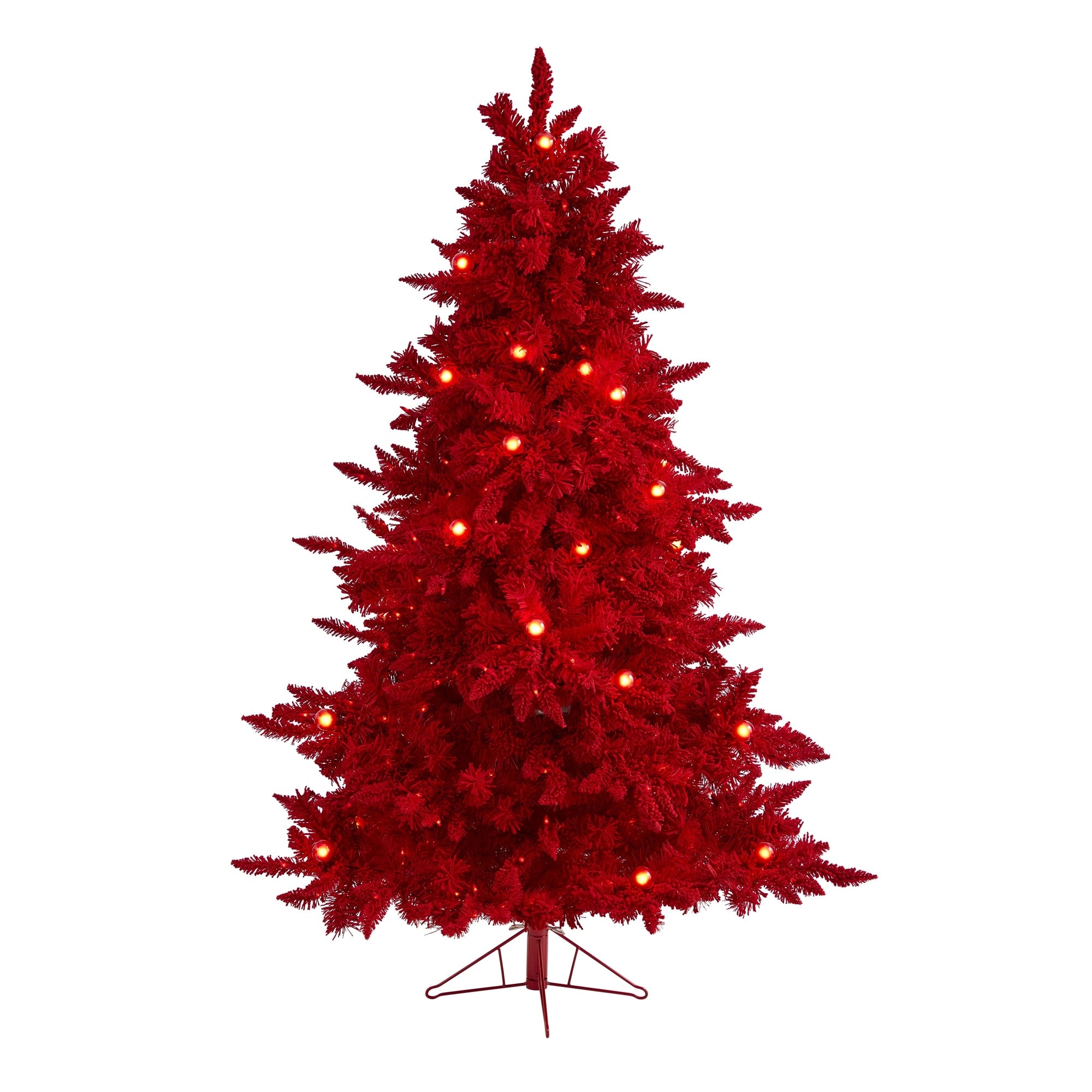 6 Red Flocked Fraser Fir Christmas Tree With 350 Red Lights