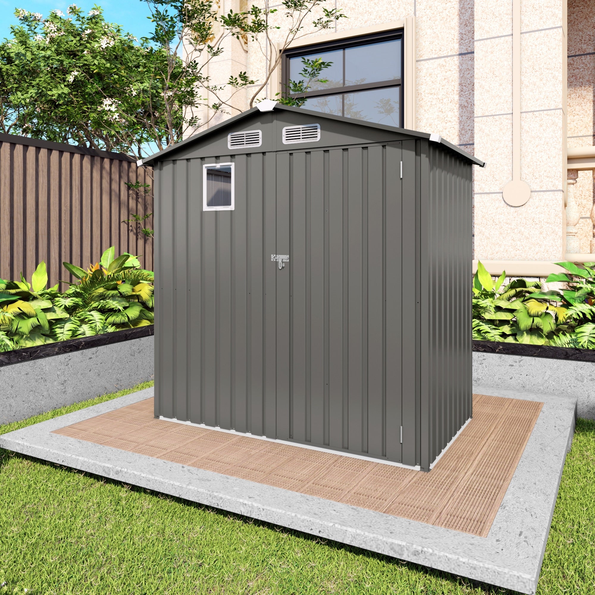 6X3.5Ft Compact Metal Outdoor Storage Shed With Peaked Roof And Lockable Door Gray