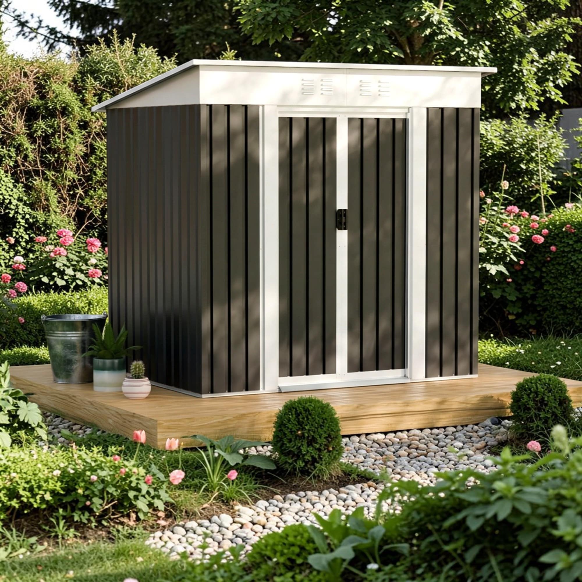 6X4 Ft Metal Garden Shed With Sliding Door Outdoor Storage Shed For Patio Backyard Lawn