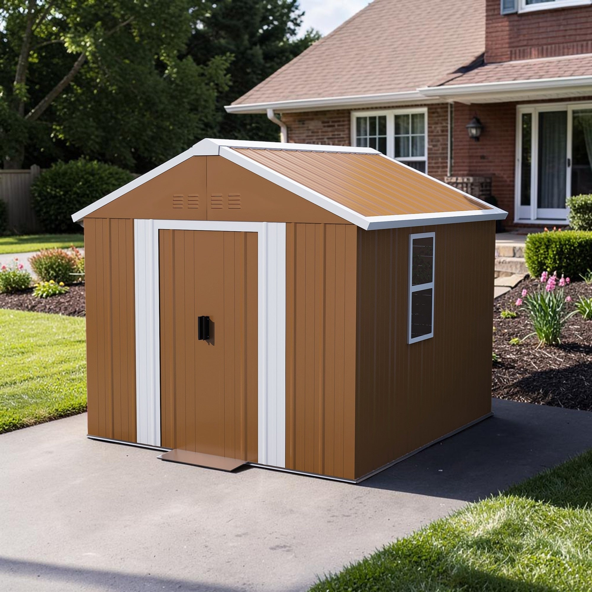 6X4 Ft Metal Storage Shed With Window Lockable Sliding Door And Vents Outdoor Tool Shed