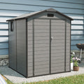 6X6 Ft Plastic Outdoor Storage Shed Lockable Resin Tool Shed With Window Floor Dark Gray