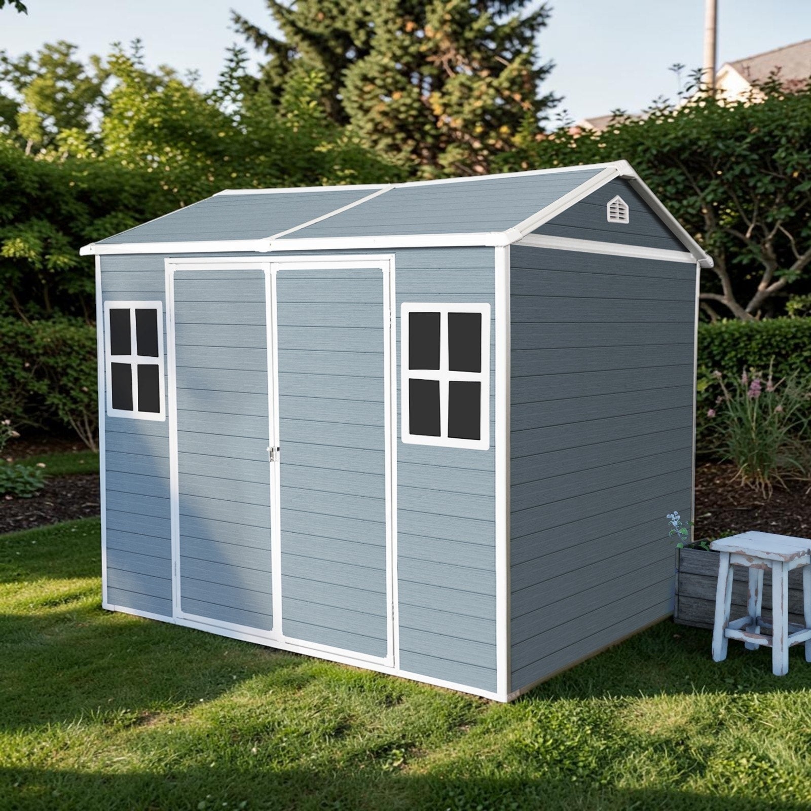 6X8 Ft Resin Storage Shed With Floor Outdoor Waterproof Garden Shed With Windows And Lockable Door
