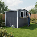 6X9 Ft Outdoor Metal Storage Shed With Window Flower Rack Lockable Double Doors Tool Shed Waterproof Weatherproof Garden Shed