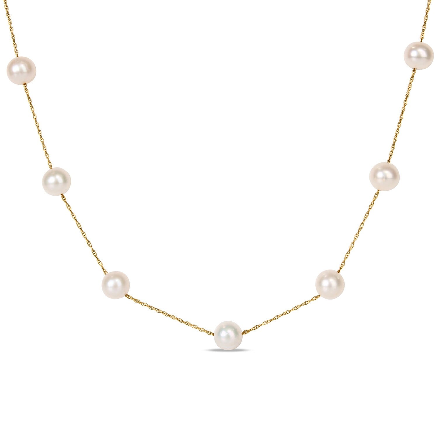 Miadora 10K Yellow Gold White Freshwater Pearl Tin Cup Necklace 7.5 8 Mm