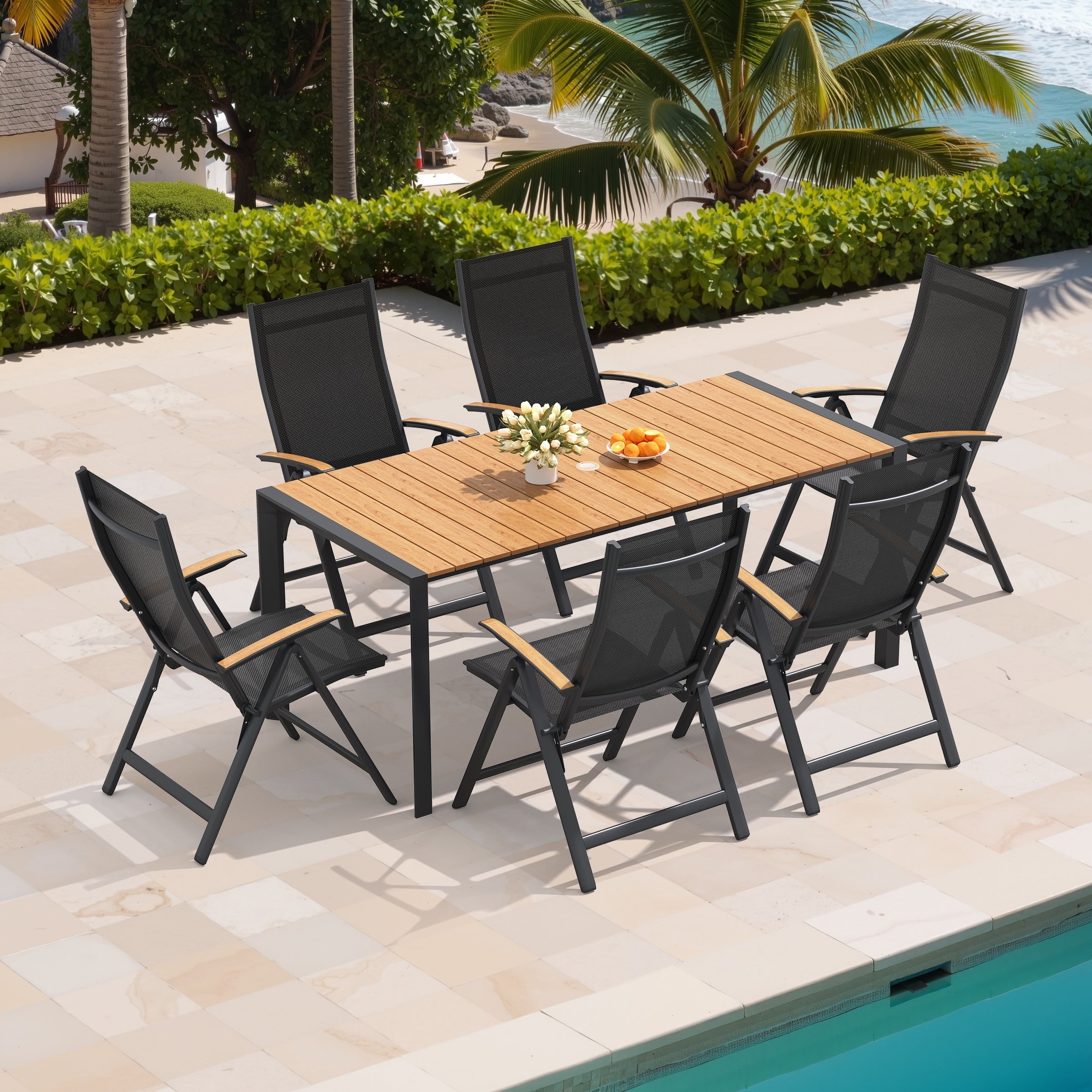 9 Piece Outdoor Dining Set Patio Aluminum Dining Table And Folding Chairs