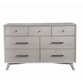 7 Drawer Mid Century Modern Wooden Dresser With Splayed Legs Gray
