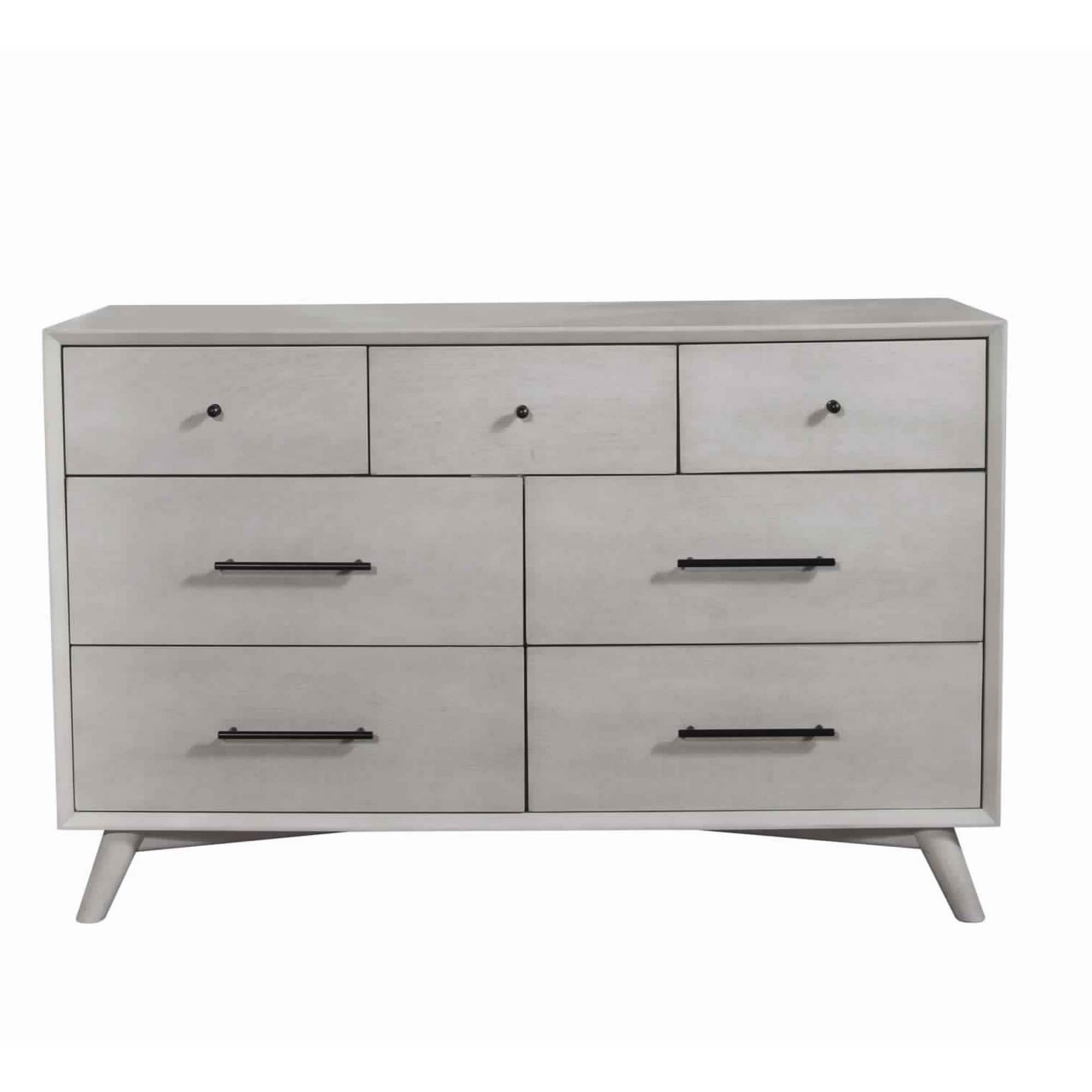 7 Drawer Mid Century Modern Wooden Dresser With Splayed Legs Gray