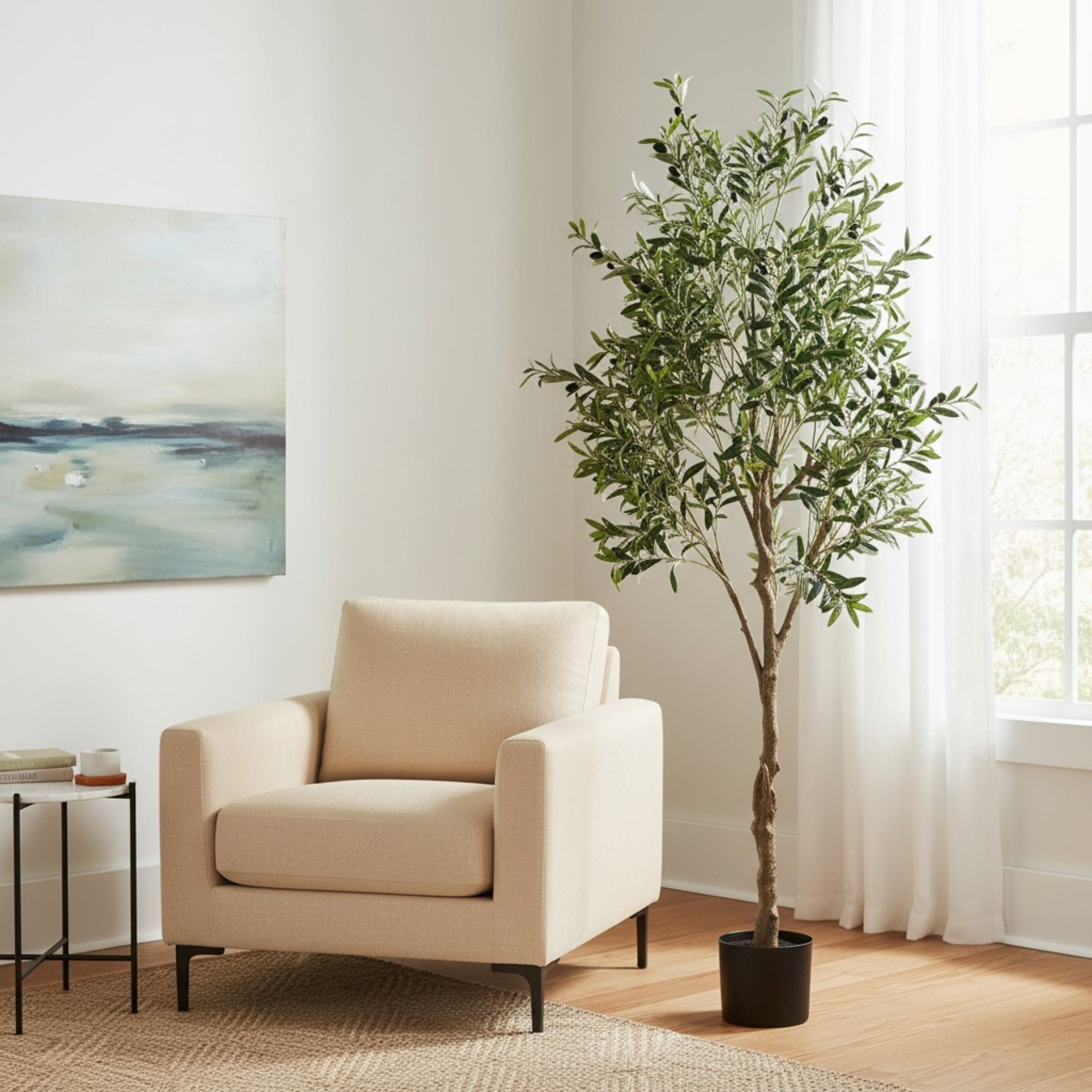 7 Foot Artificial Olive Tree In Nursery Pot With Realistic Leaves And Faux Fruit