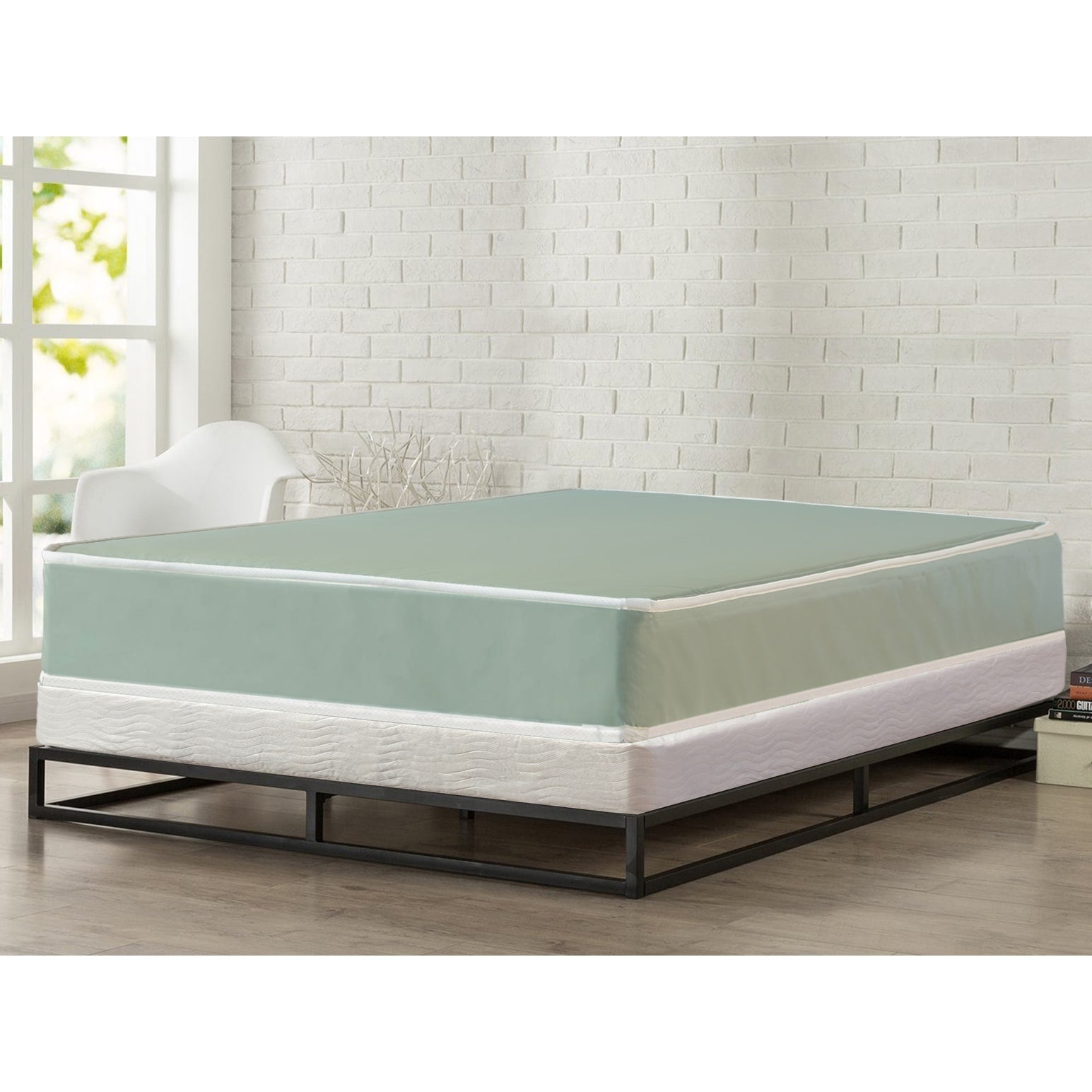 7 Inch Medium Firm Double Sided Tight Top Foam Rolled Vinyl Mattress And 5 Inch Easy Wood Box Spring With Simple Assembly.