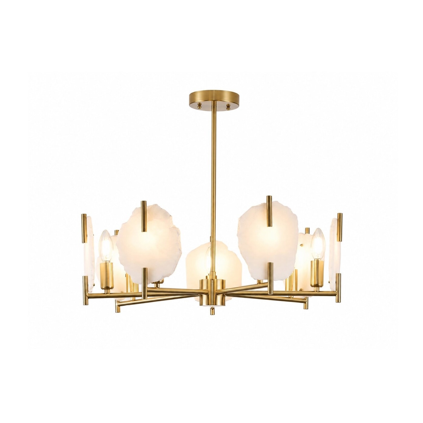 7 Light Brass Chandelier With Natural Alabaster Accents