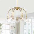 7 Light Brushed Gold Cluster Chandelier Faceted Glass Globe Shades Dia.28.35 Inch