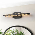 7 Light Modern Black Linear Led Vanity Light Clear Globe Glass Shades