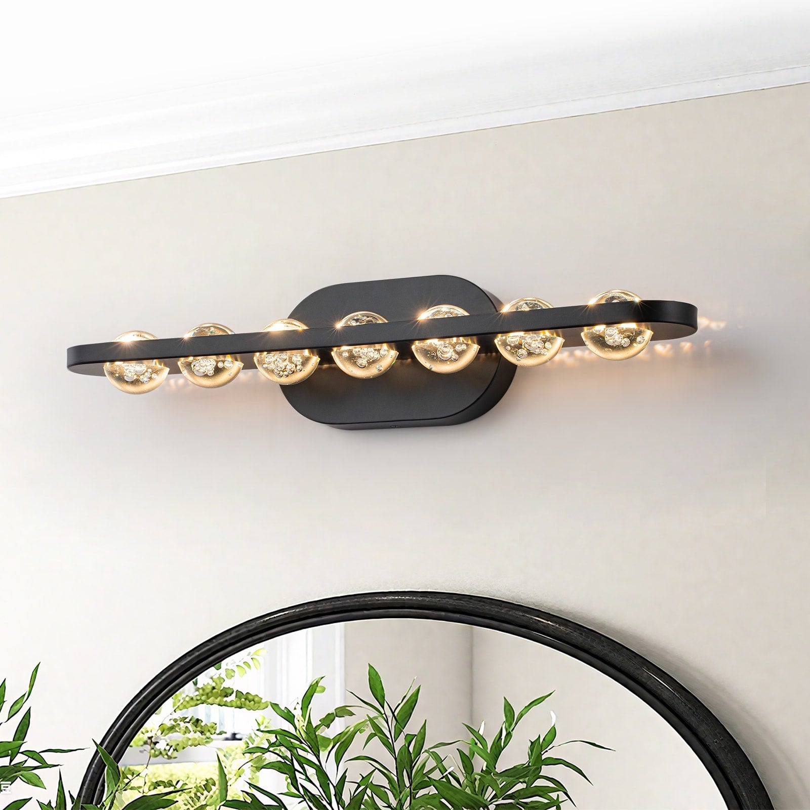 7 Light Modern Black Linear Led Vanity Light Clear Globe Glass Shades