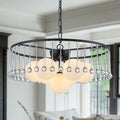 7 Light Modern Circular Chandelier With White Glass Crystal Accents Dia.23.62 In