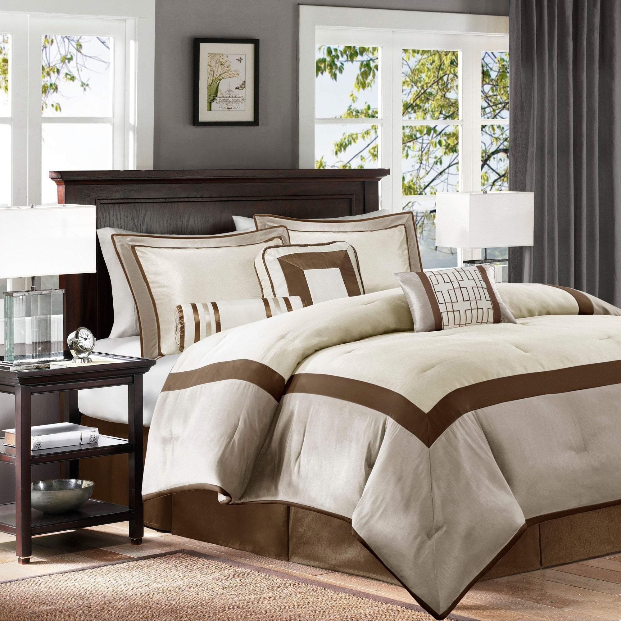 7 Piece Comforter Set Taupe Brown King