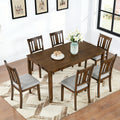 7 Piece Dining Set 58.5 Wood Table With 6 Upholstered Chairs