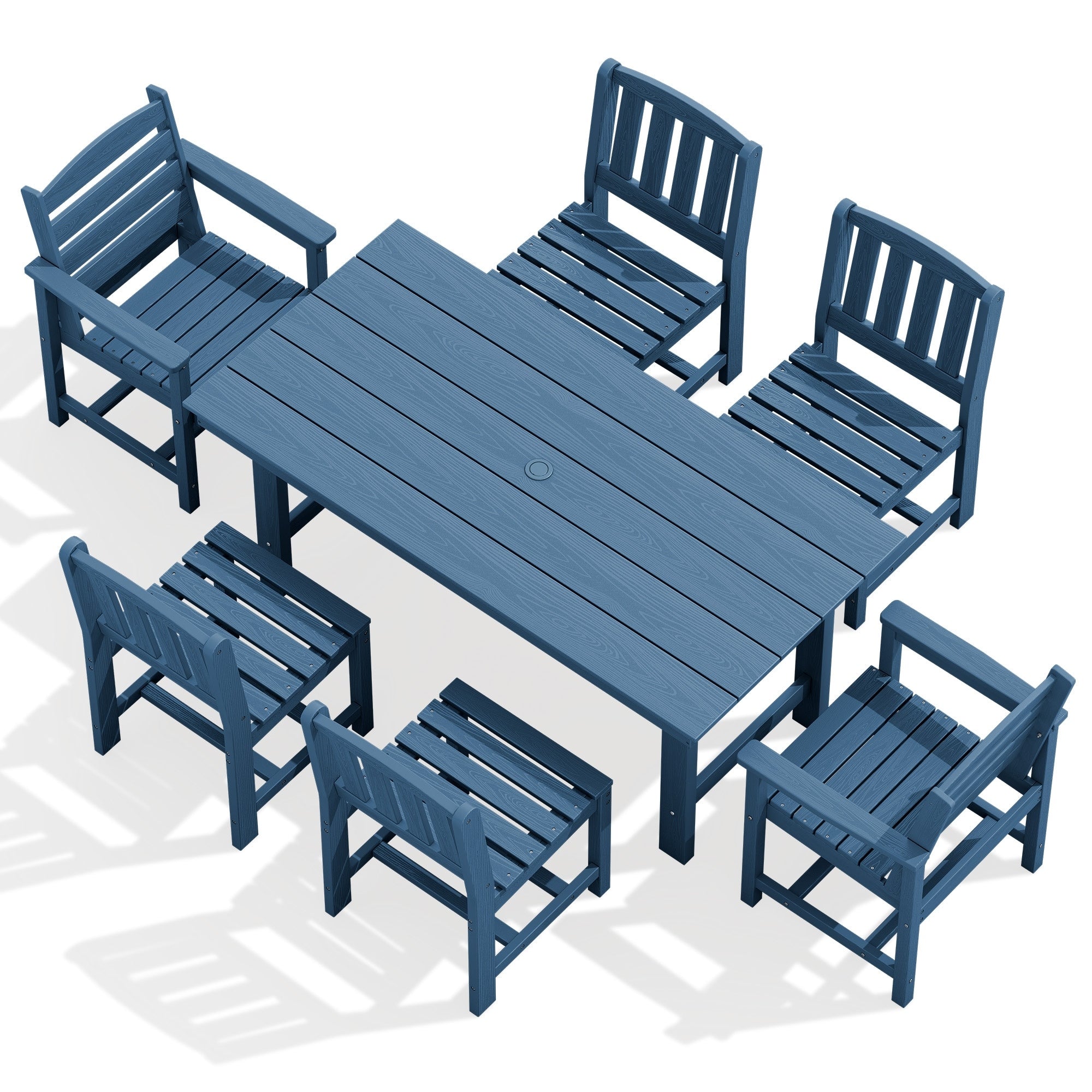 7 Piece Hdpe Patio Dining Set 66.93 In L Rectangle Table With 6 Dining Chairs
