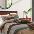 7 Piece King Polyester Comforter Set With Pleats And Texture Gray And Brown